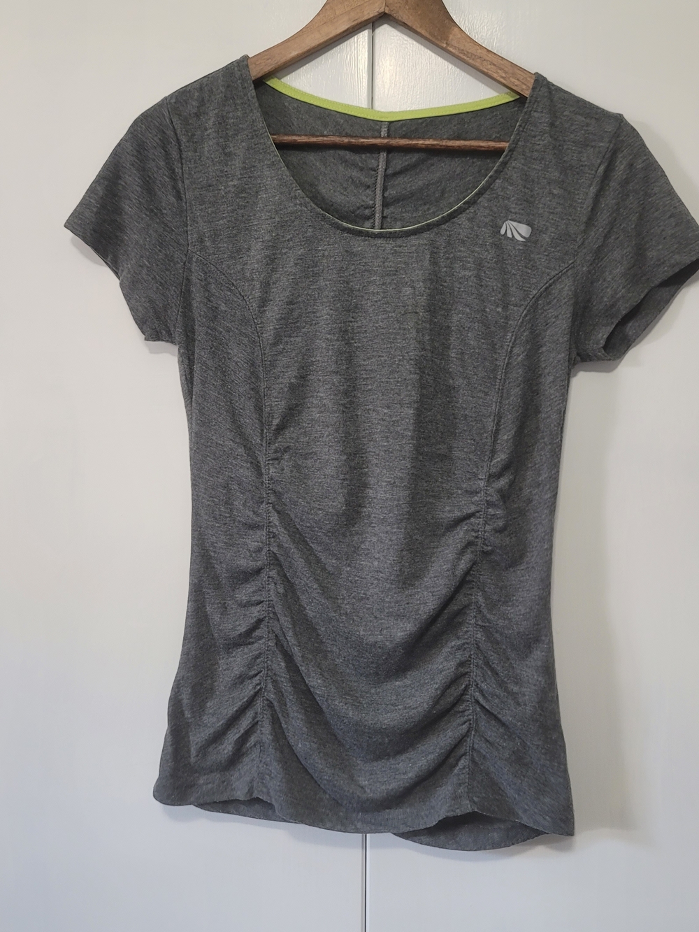 Marika Gray Short Sleeve Ruched Athletic Tee with Lime Trim